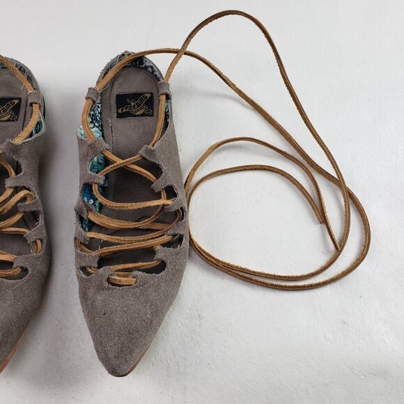 Freebird Enya Lace Up Flat Women 9 Beige Leather Boho Ankle Tie Pointed Toe Shoe - Picture 12 of 15